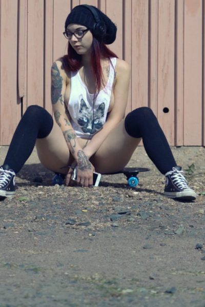 Cute Punk Girl Flashes Her Pussy Ring 360