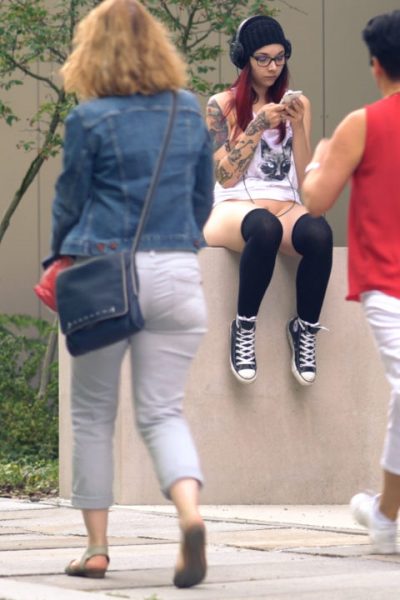 Cute Punk Girl Flashes Her Pussy Ring 360