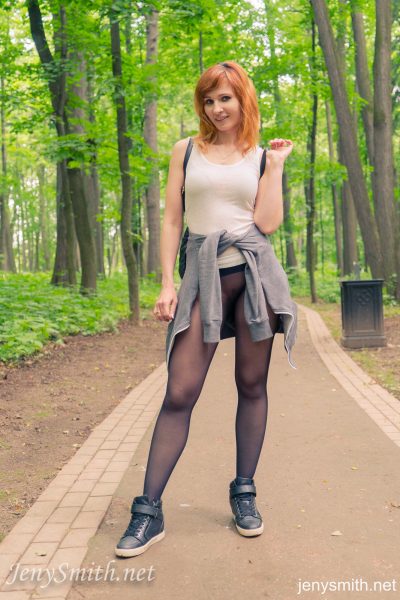 Jeny Smith pantyhose in public